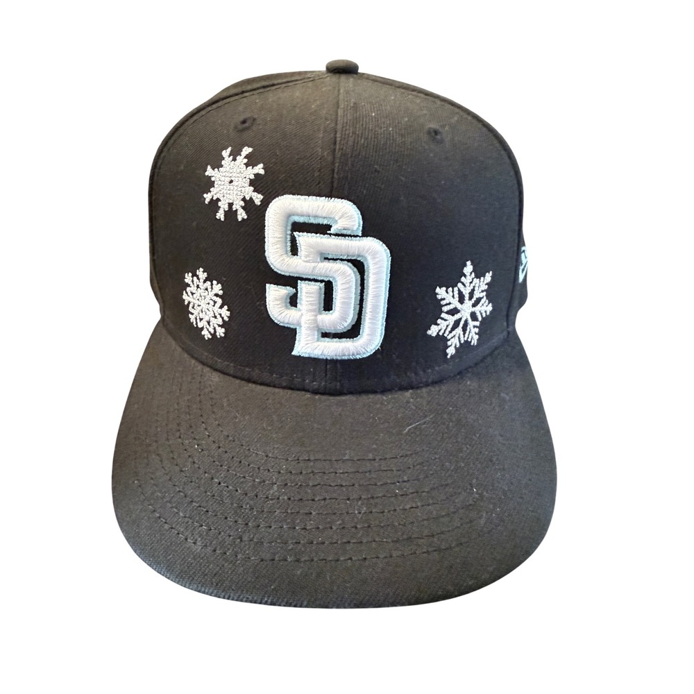 New Era 59FIFTY San Diego Padres Fitted Hat 7 Black Snowflake Custom